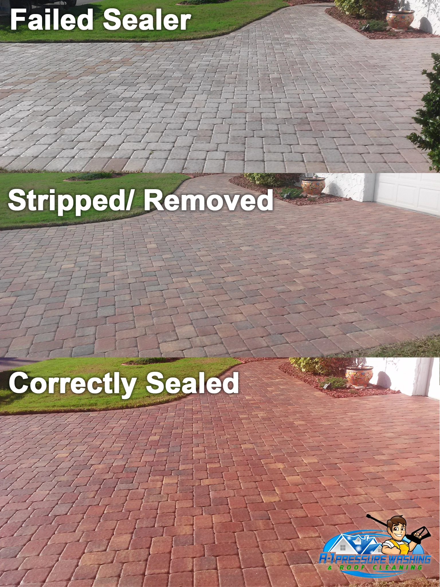 Brick Paver Restoration, Strip Failing Sealer | A-1 Pressure Washing & Roof Cleaning | 941-815-8454 